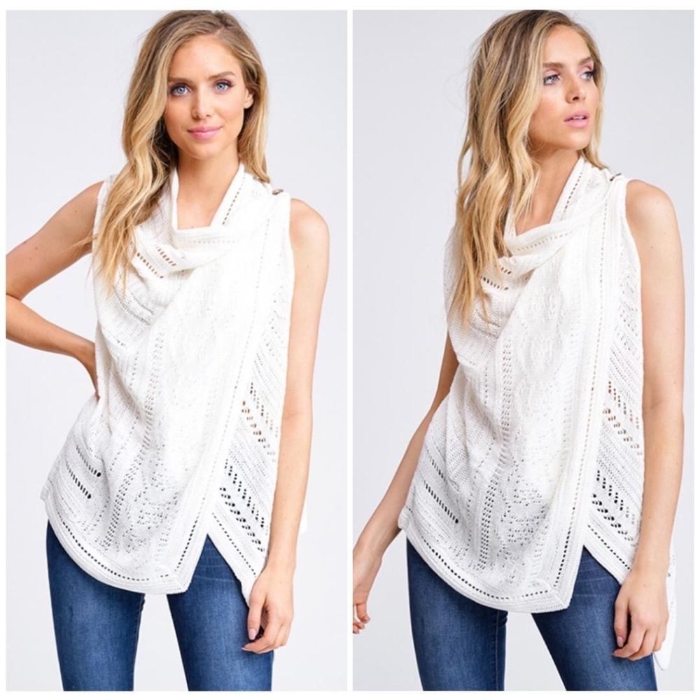B SKIES ARE BLUE Plus Size Crochet Overlap Vest - Picture 3 of 5
